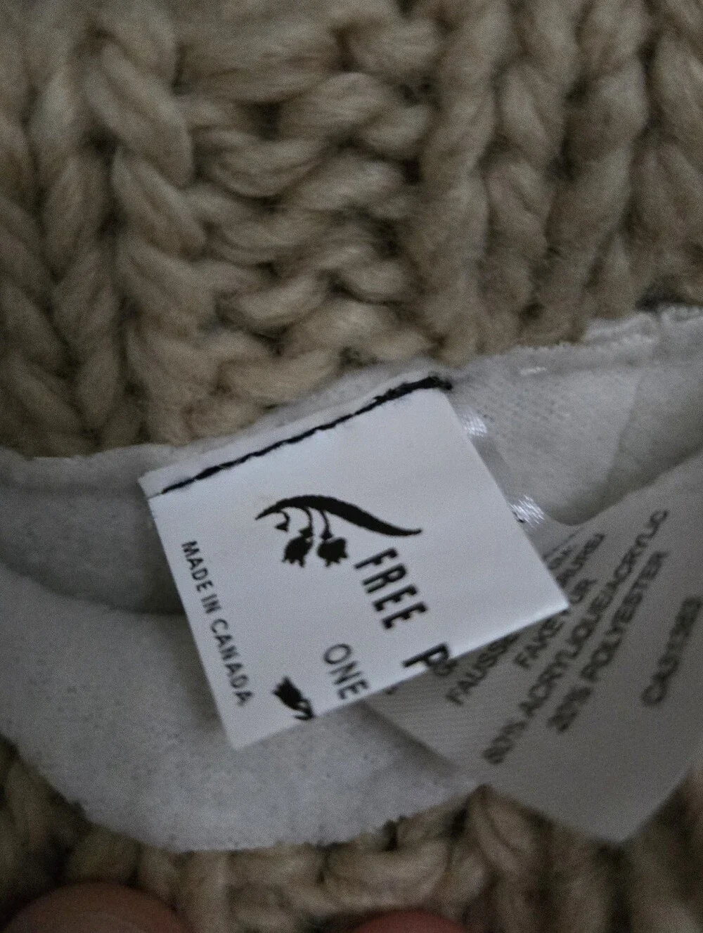 Free People Knit Cable Pom Fleece Lined Beanie